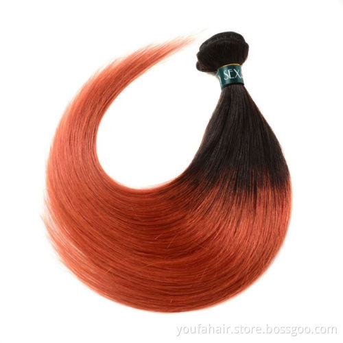 Wholesale 1B/350 Ombre Color Long Human Hair Straight Bundles 200% Density Brown Colored Virgin Hair Bundles for Black Women
